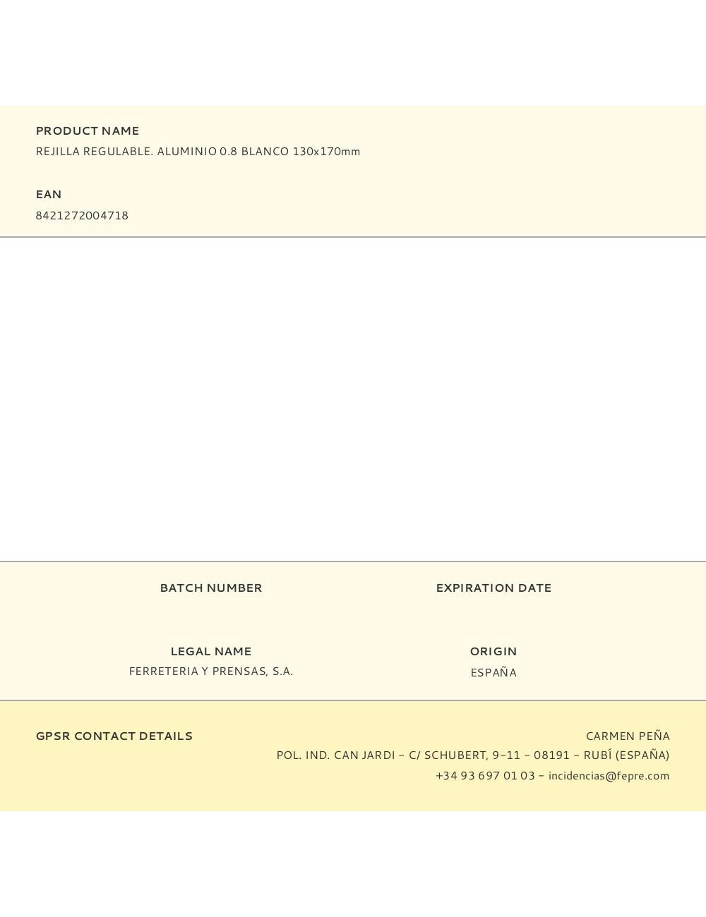 Rejilla regulable. aluminio 0.8 blanco 130x170mm