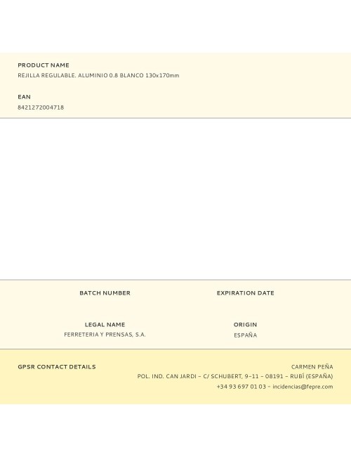 Rejilla regulable. aluminio 0.8 blanco 130x170mm