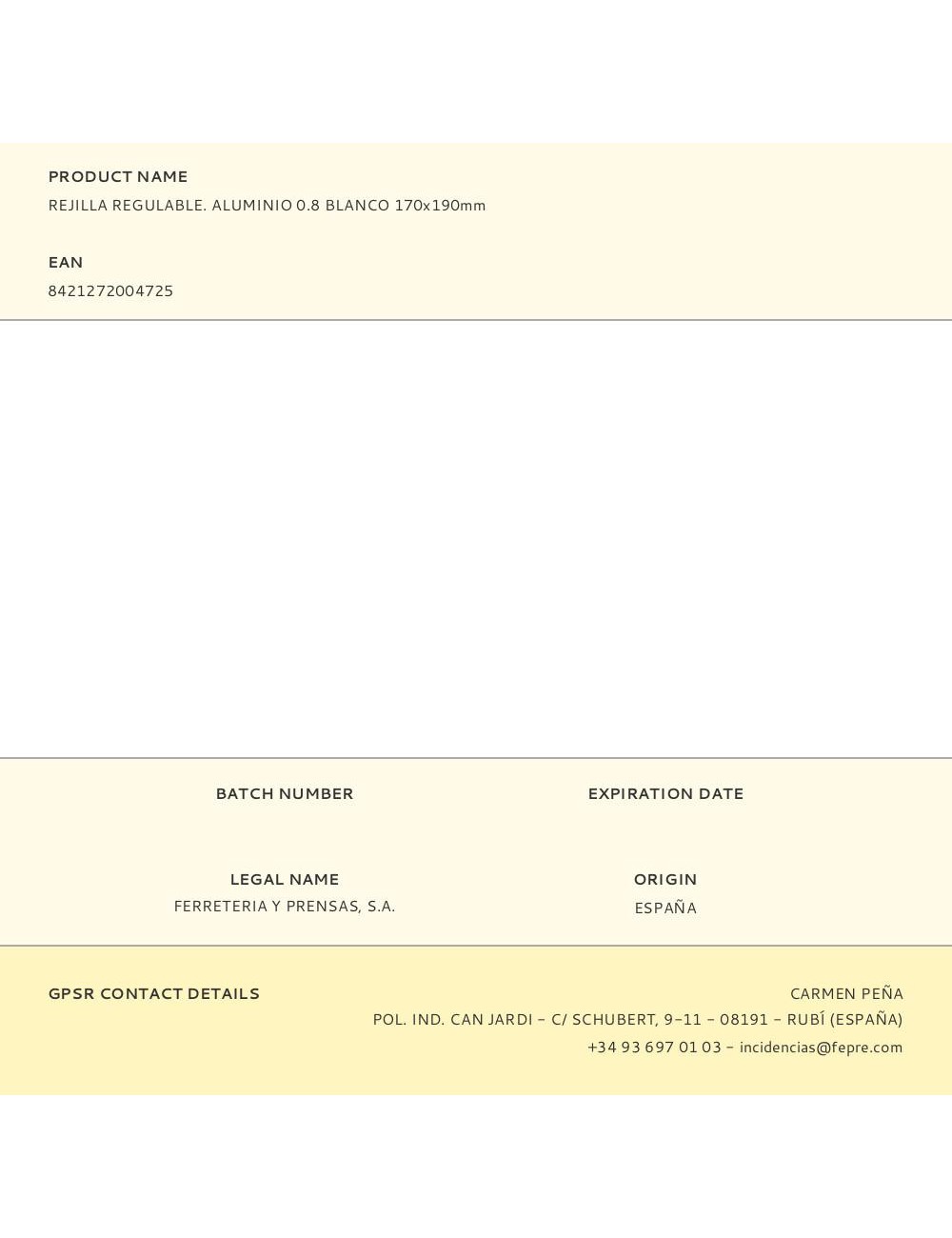 Rejilla regulable. aluminio 0.8 blanco 170x190mm