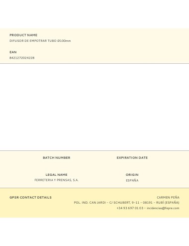 Difusor de empotrar tubo ø100mm