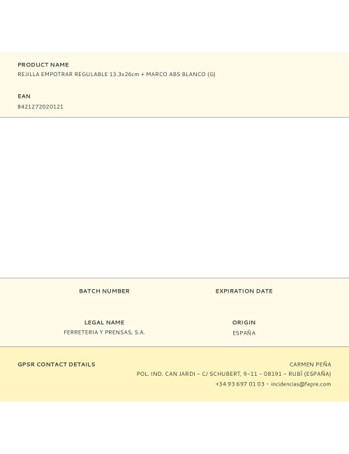 Rejilla empotrar regulable 13.3x26cm + marco abs blanco (g)