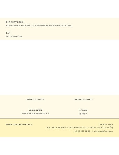 Rejilla empot+clipsar d-12.5-14cm abs blanco+mosquitera