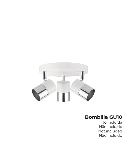 Foco 3 elementos modelo moon gu-10 (bombilla no incluida) color cromo+blanco hueso ø 20 x 12,6 cm