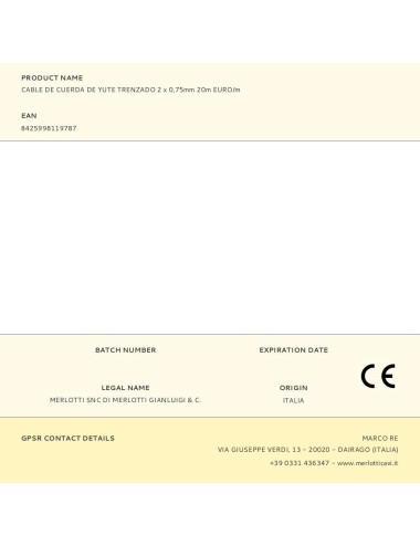 Cable de cuerda de yute trenzado 2 x 0,75mm 20m euro/m