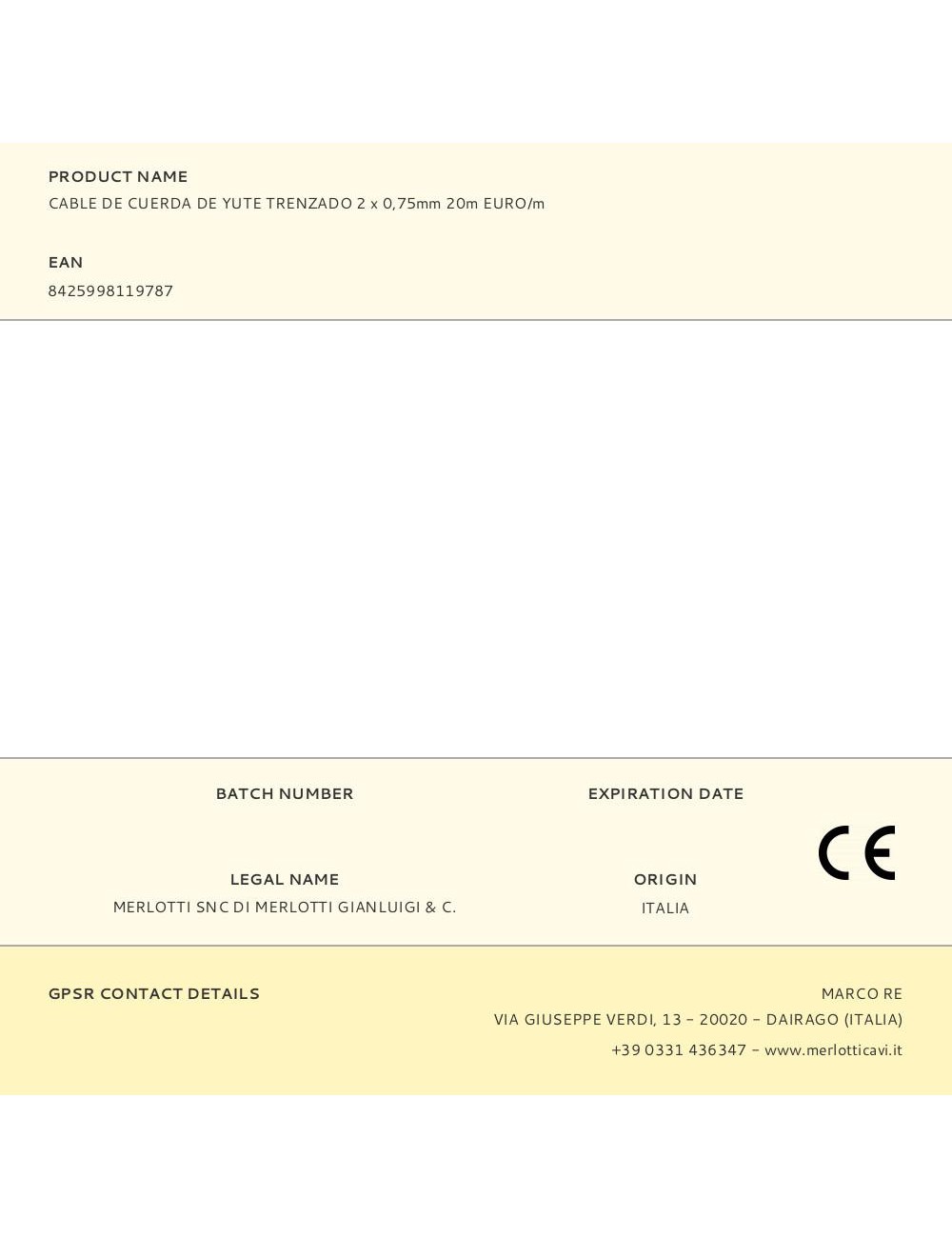 Cable de cuerda de yute trenzado 2 x 0,75mm 20m euro/m