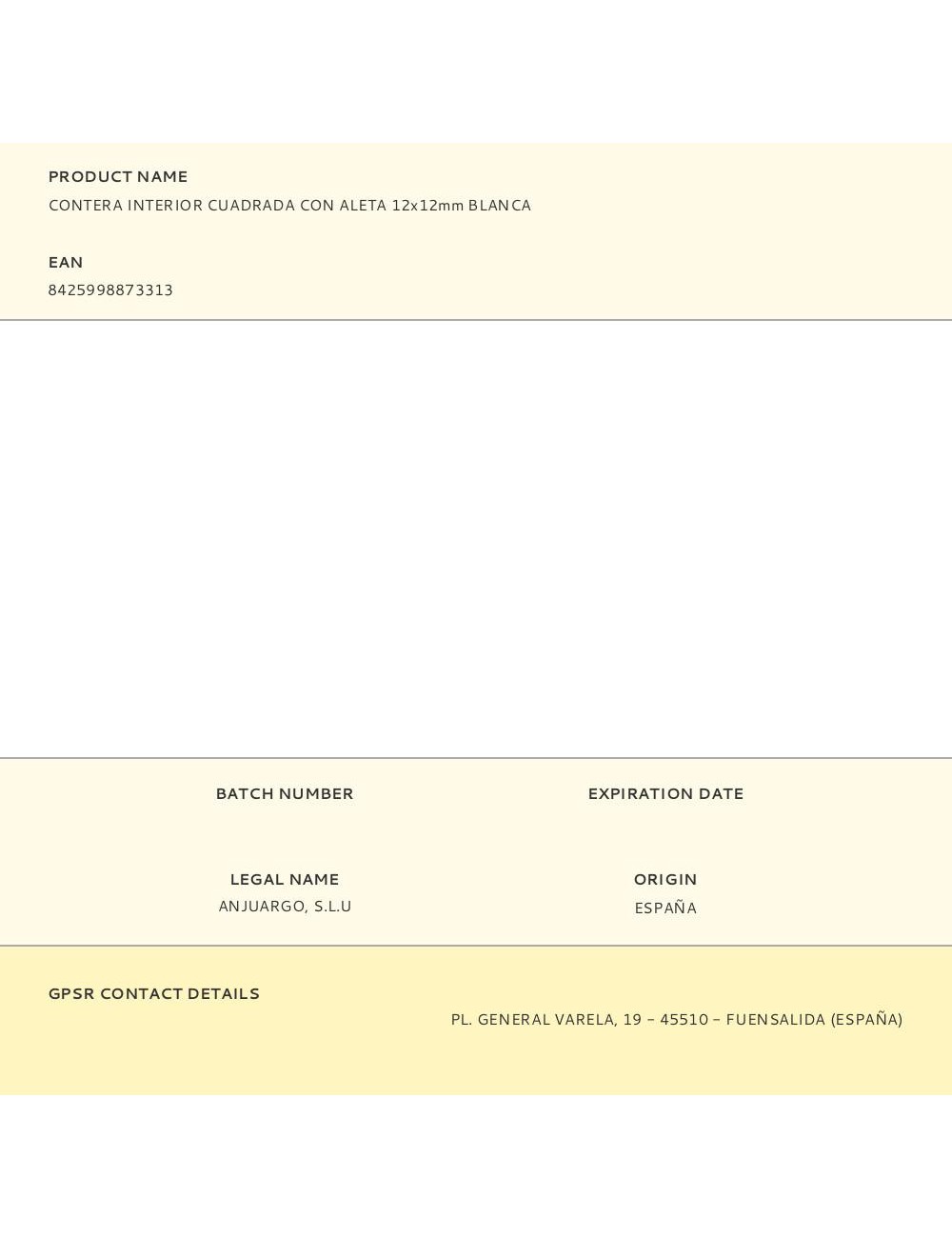 Contera interior cuadrada con aleta 12x12mm blanca