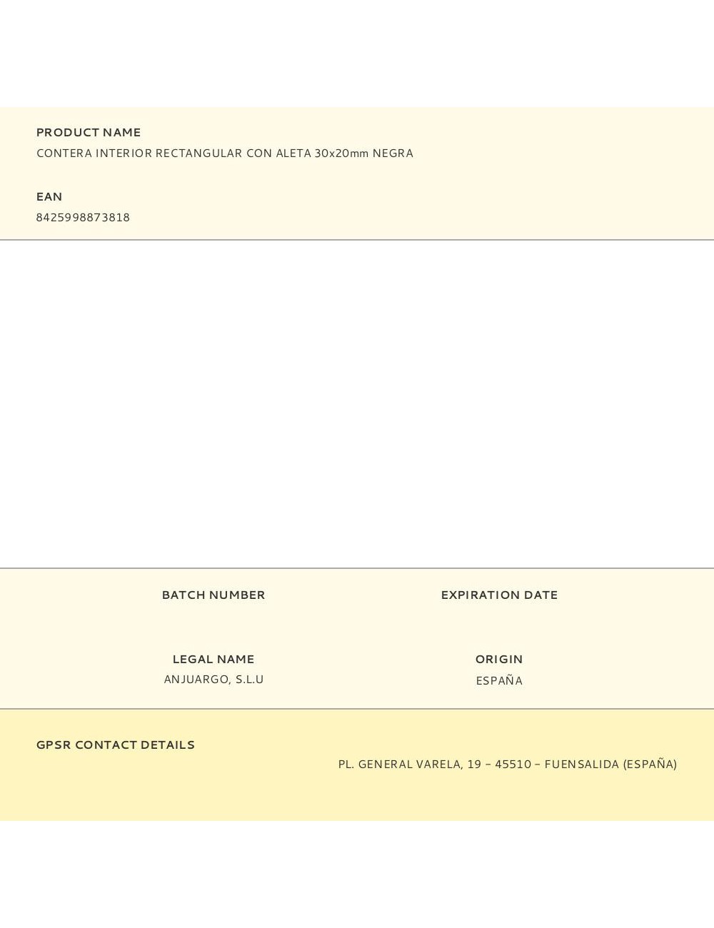 Contera interior rectangular con aleta 30x20mm negra