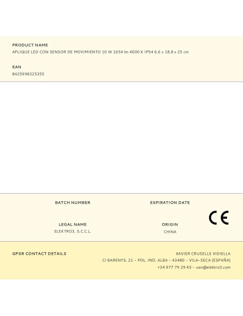 Aplique led con sensor de movimiento 10 w 1654 lm 4000 k ip54 6,6 x 18,8 x 25 cm