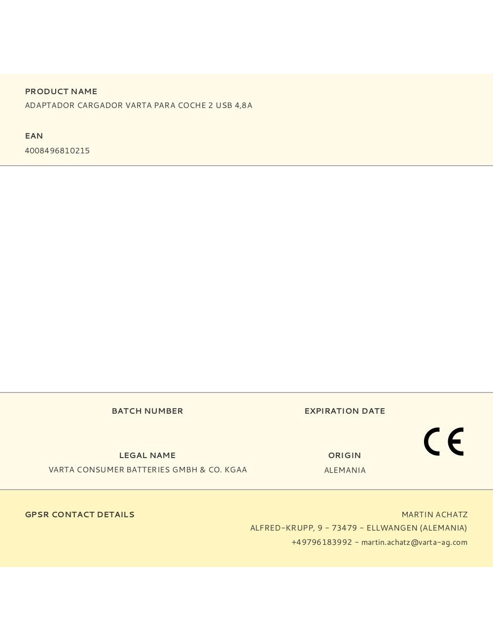 Adaptador cargador varta para coche 2 usb 4,8a