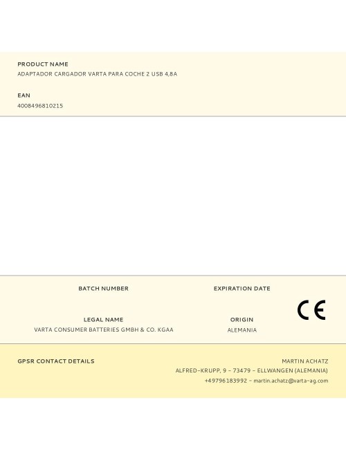 Adaptador cargador varta para coche 2 usb 4,8a