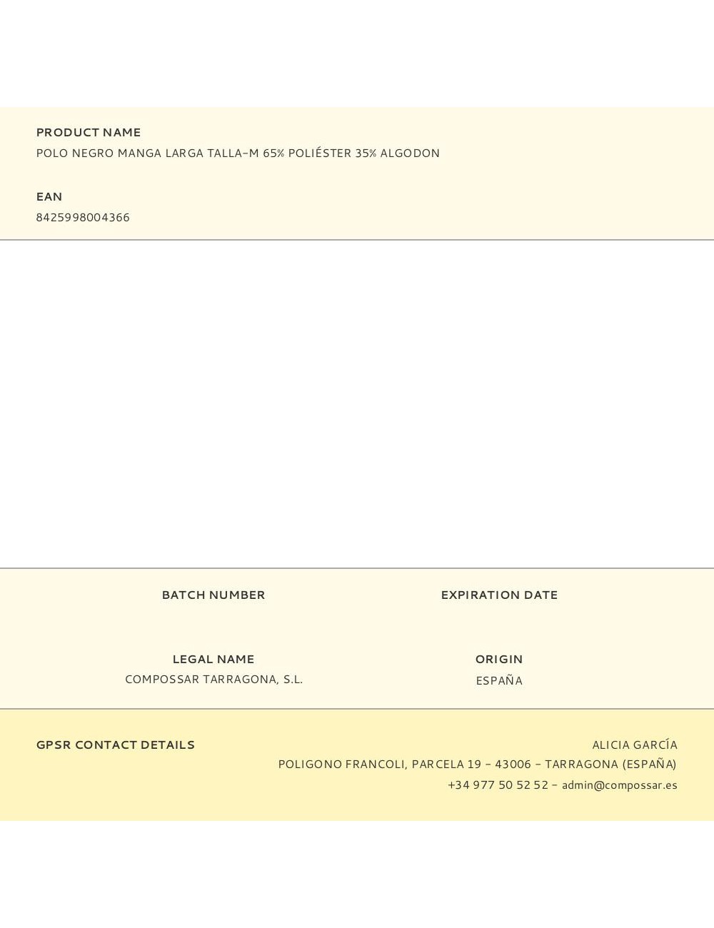 Polo negro manga larga talla-m 65% poliéster 35% algodon