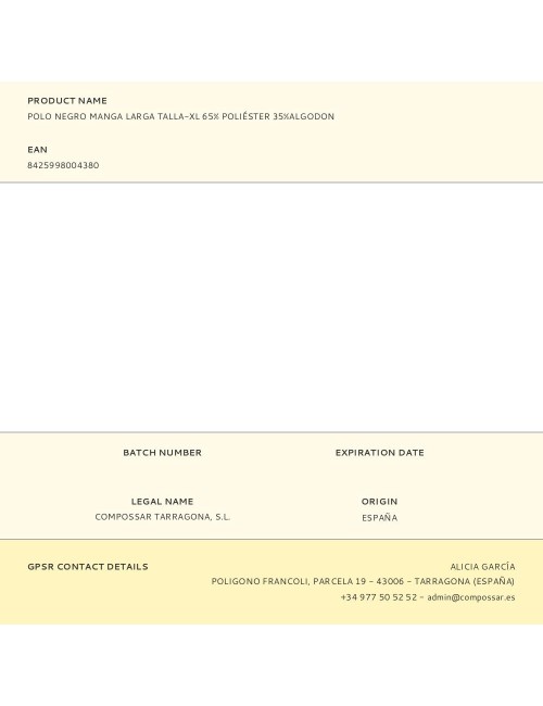 Polo negro manga larga talla-xl 65% poliéster 35%algodon