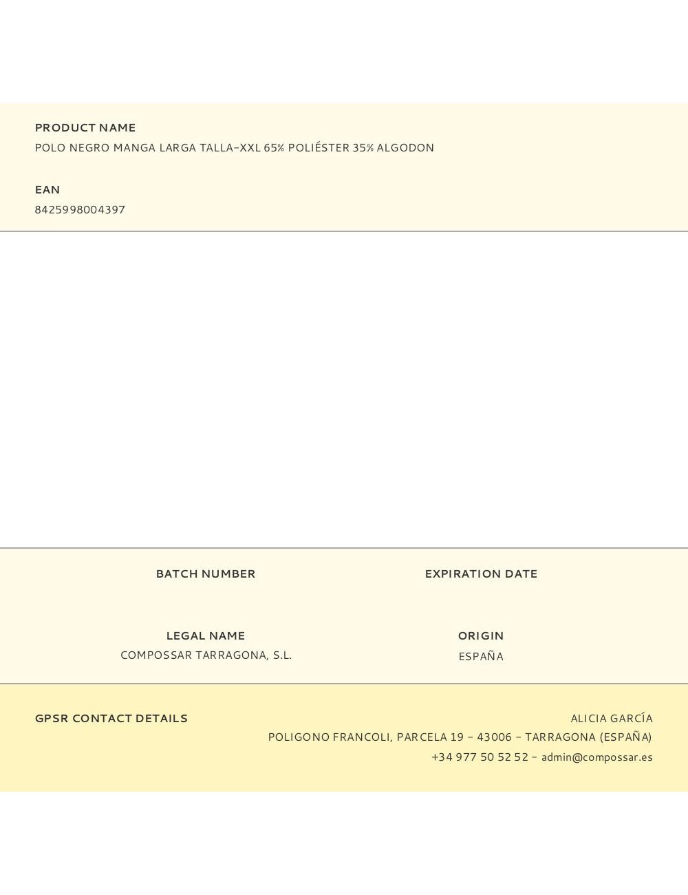 Polo negro manga larga talla-xxl 65% poliéster 35% algodon