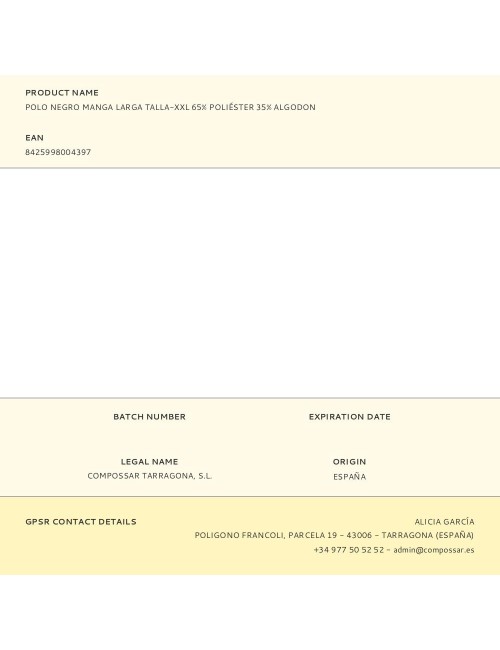 Polo negro manga larga talla-xxl 65% poliéster 35% algodon