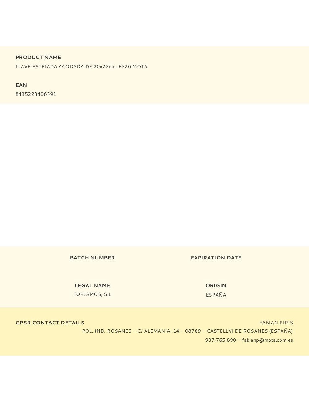 Llave estriada acodada de 20 x 22 mm