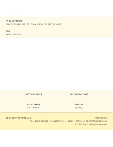 Pack 10 puntas bit pz2 x 50mm 1/4" acero bpz250 mota