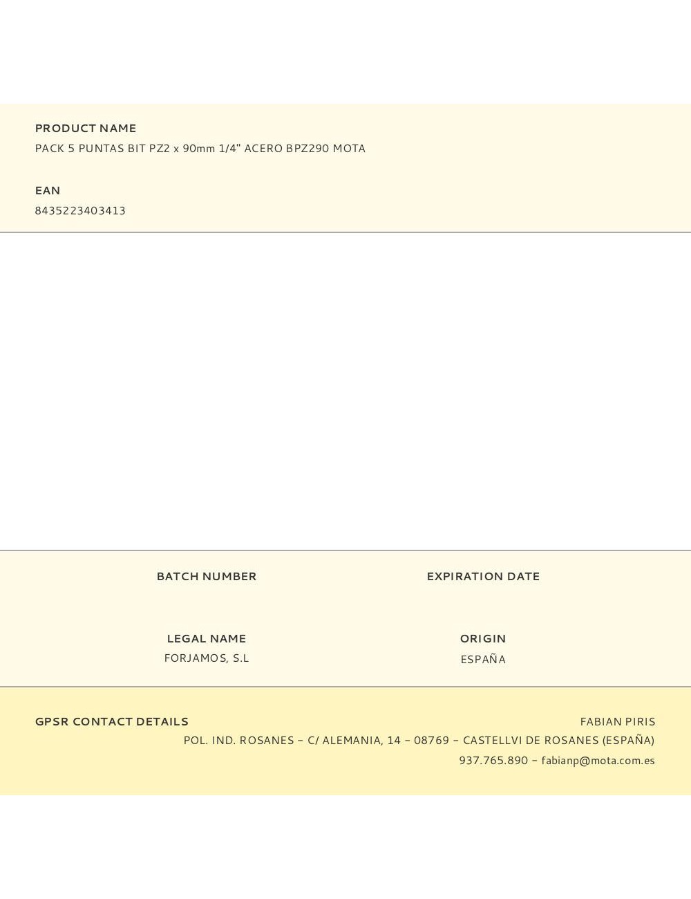 Pack 5 puntas bit pz2 x 90mm 1/4" acero bpz290 mota