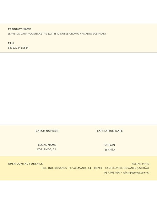 Llave de carraca encastre 1/2" 45 dientes cromo vanadio ec6 mota