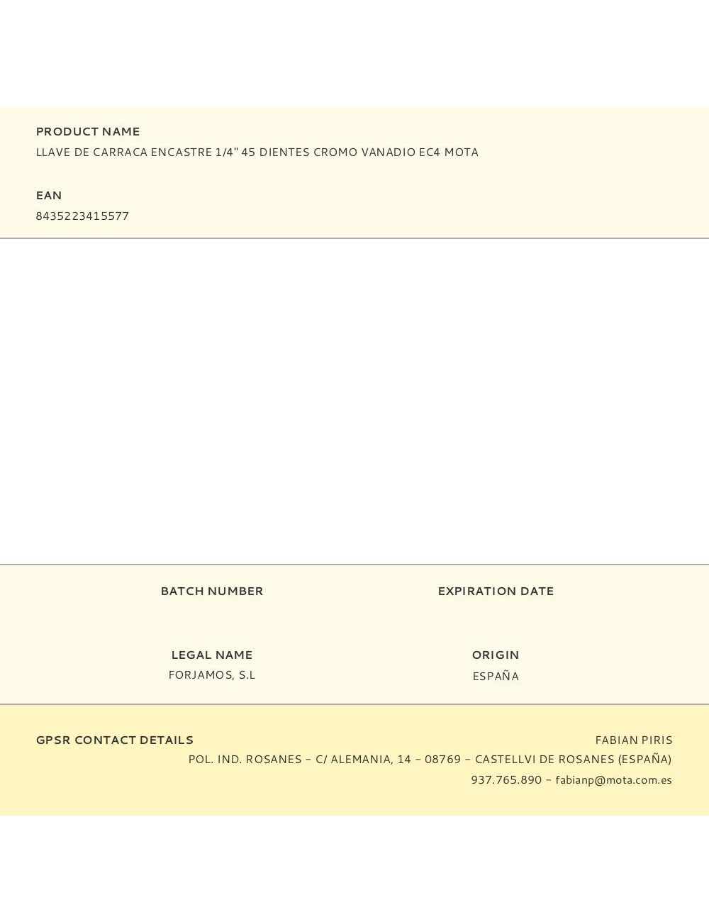 Llave de carraca encastre 1/4" 45 dientes cromo vanadio ec4 mota