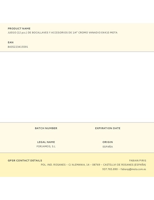 Juego (12 pcs.) de bocallaves y accesorios de 1/4" cromo vanadio ek410 mota