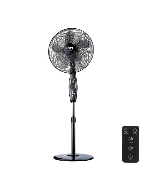 Ventilador de pie mando a distancia, negro, potencia 60 w 62,9 db aspas ø40 cm, altura regulable 110-130 cm