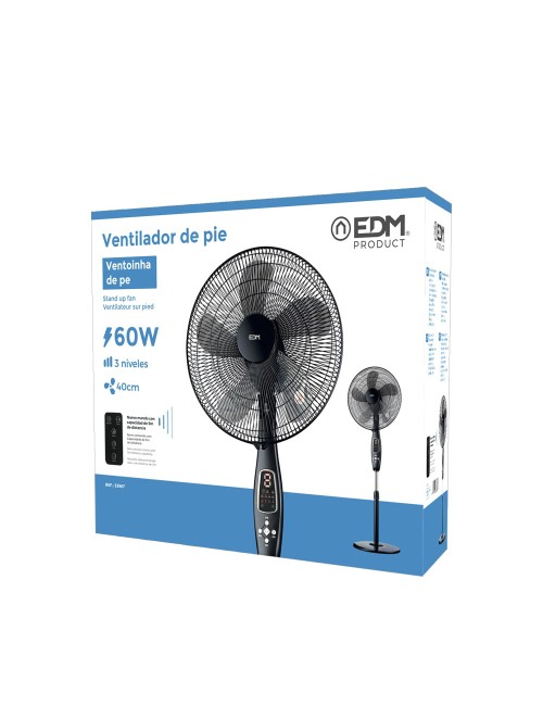 Ventilador de pie mando a distancia, negro, potencia 60 w 62,9 db aspas ø40 cm, altura regulable 110-130 cm