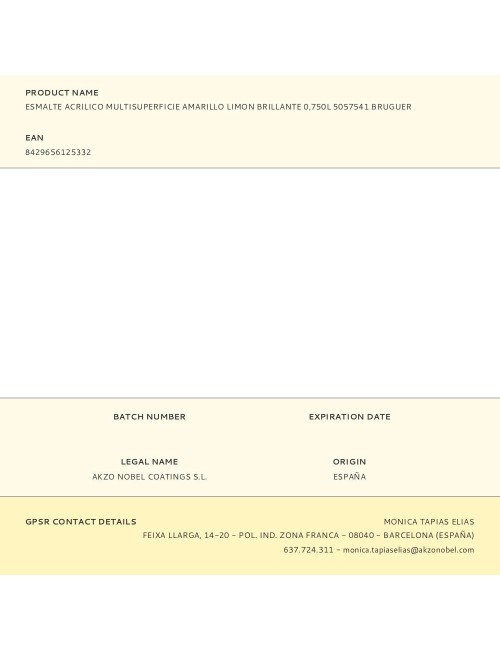 Esmalte acrilico multisuperficie amarillo limón brillante 750 ml