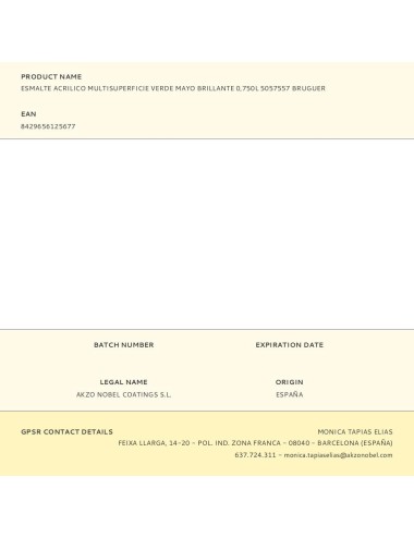 Esmalte acrilico multisuperficie verde mayo brillante 750 ml