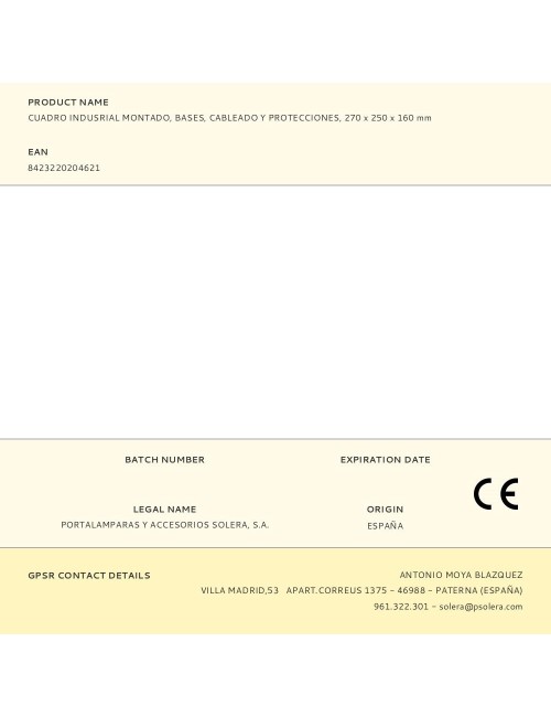 Cuadro indusrial montado, bases, cableado y protecciones, 270 x 250 x 160 mm