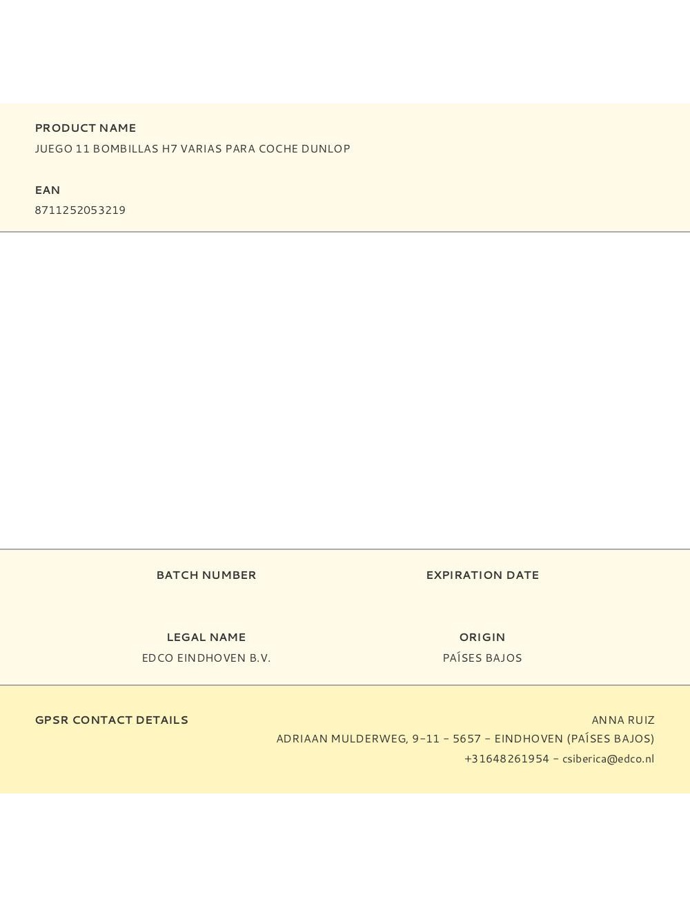 Juego 11 bombillas h7 varias para coche dunlop