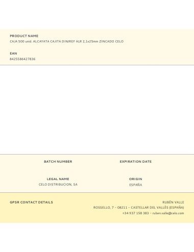 Caja 500 unid. alcayata cajita din/ref alr 2,1x25mm zincado celo