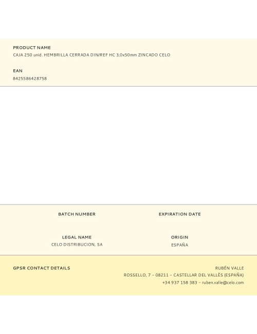 Hembrilla roscada cerrada ø3,0 x 50 mm zincado, caja 250 uds