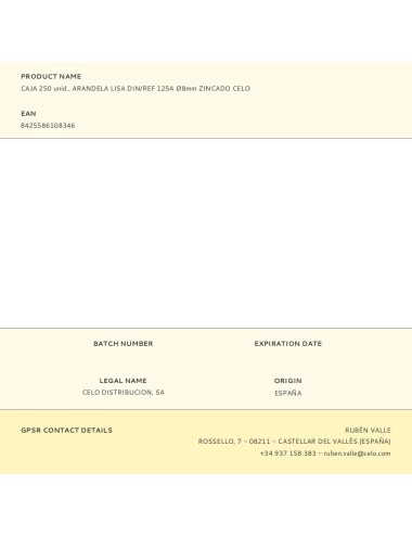 Caja 250 unid.. arandela lisa din/ref 125a ø8mm zincado celo