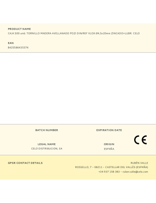Caja 500 unid. tornillo madera avellanado pozi din/ref vlox ø4,5x20mm zincado+lubr. celo