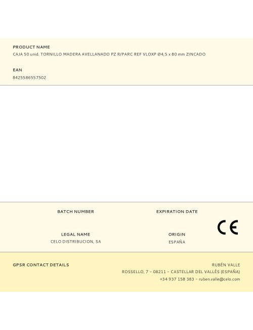 Caja 50 unid. tornillo madera avellanado pz r/parc ref vloxp ø4,5 x 80 mm zincado