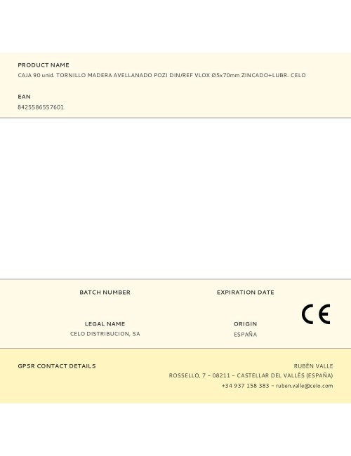 Caja 90 unid. tornillo madera avellanado pozi din/ref vlox ø5x70mm zincado+lubr. celo