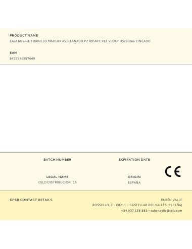 Caja 60 unid. tornillo madera avellanado pz r/parc ref vloxp ø5x90mm zincado