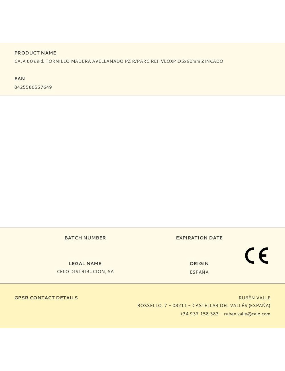 Caja 60 unid. tornillo madera avellanado pz r/parc ref vloxp ø5x90mm zincado