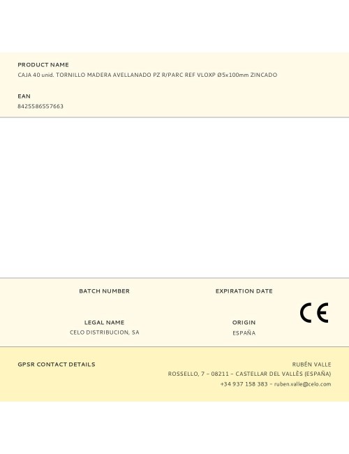 Caja 40 unid. tornillo madera avellanado pz r/parc ref vloxp ø5x100mm zincado