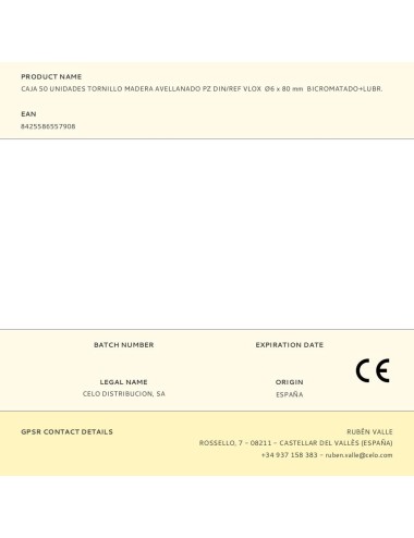 Caja 50 unidades tornillo madera avellanado pz din/ref vlox ø6 x 80 mm bicromatado+lubr.