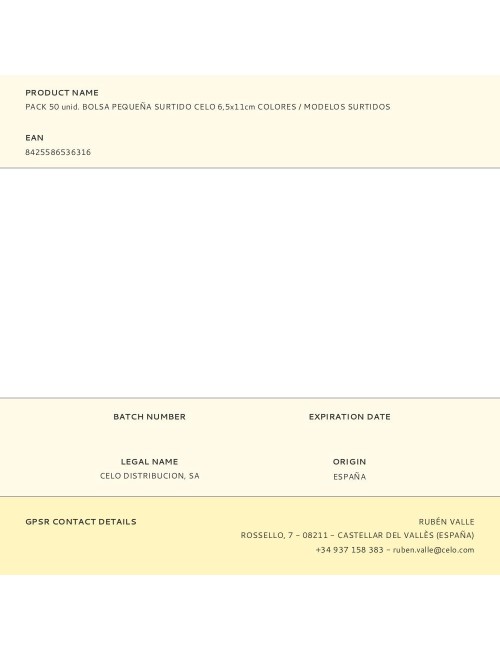 Pack 50 unid. bolsa pequeña surtido celo 6,5x11cm colores / modelos surtidos