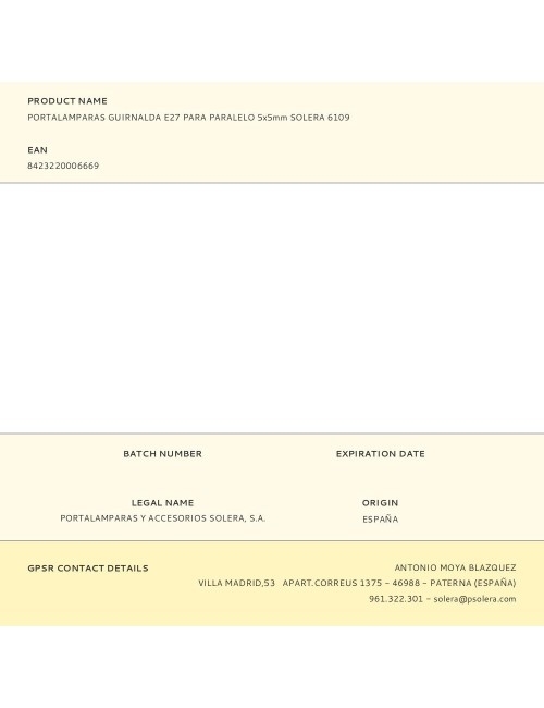 Portalamparas guirnalda e27 para paralelo 5x5mm solera 6109