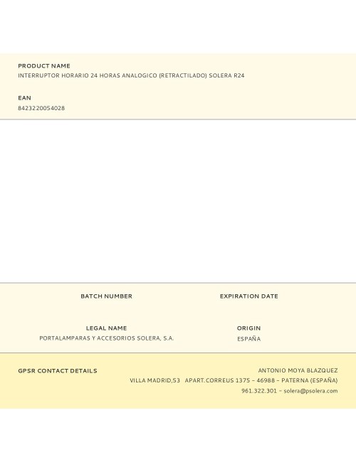 Interruptor horario 24 horas analogico (retractilado) solera r24