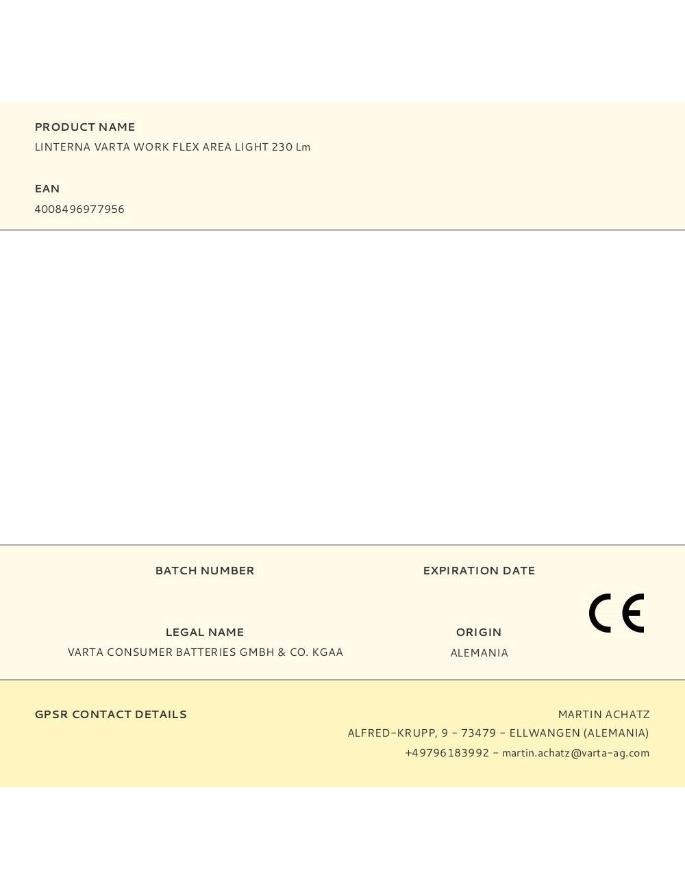 Linterna varta work flex area light 230 lm