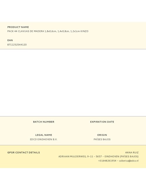 Pack 44 clavijas de madera 1,8x0,6cm, 1,4x0,8cm, 1,2x1cm kinzo