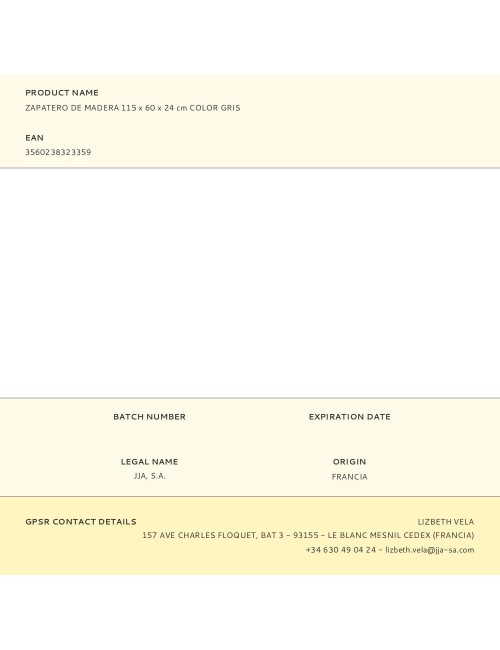 Zapatero de madera 115 x 60 x 24 cm color gris