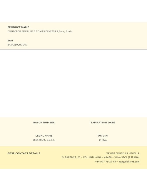 Conector empalme 3 tomas de 0,75a 2,5mm, 5 uds