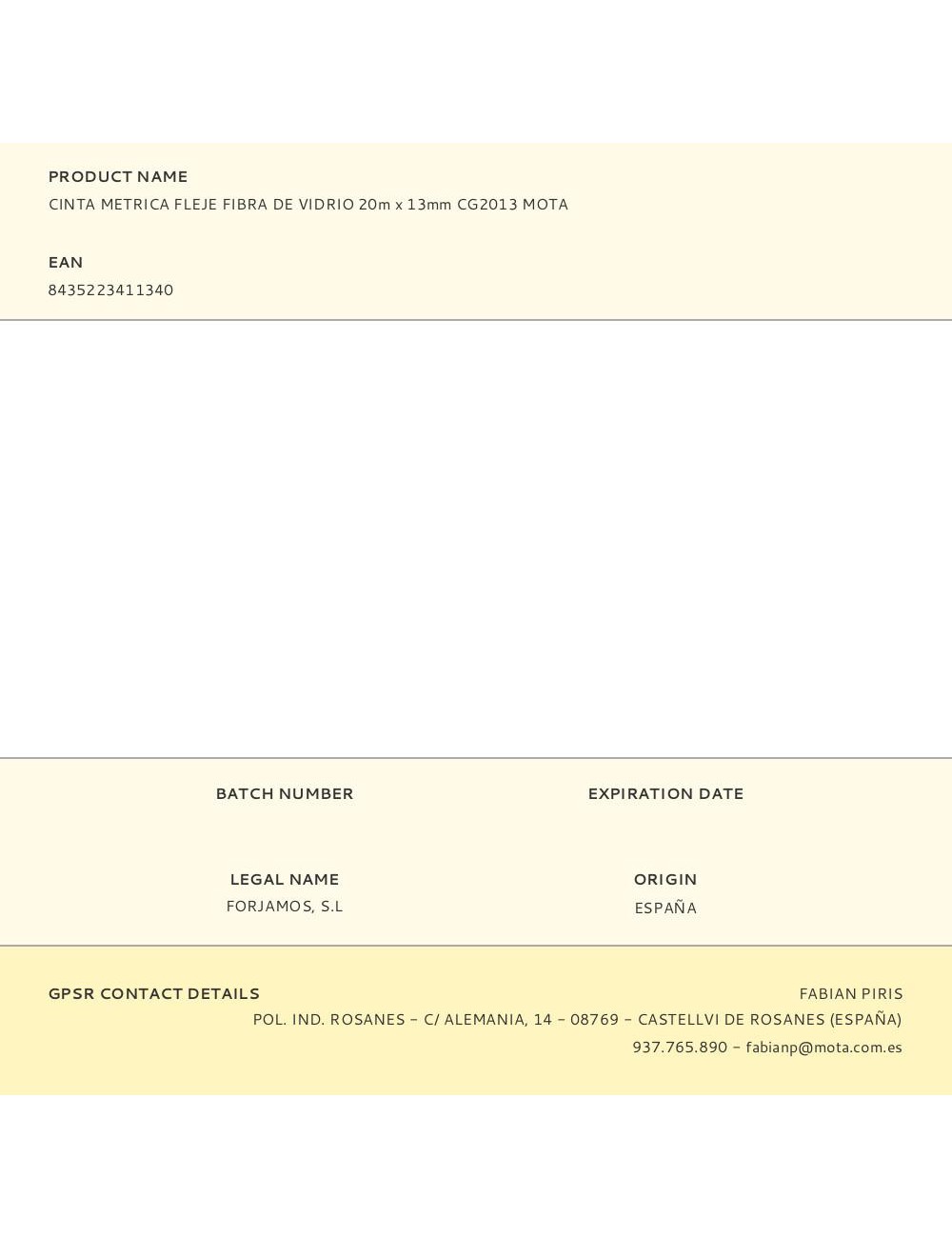 Cinta metrica fleje fibra de vidrio 20 m x 13 mm