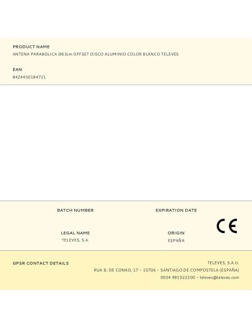 Antena parabolica ø63cm offset disco aluminio color blanco televes