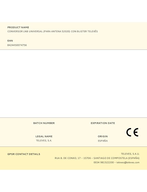 Conversor lnb universal (para antena 52020) con blister televés